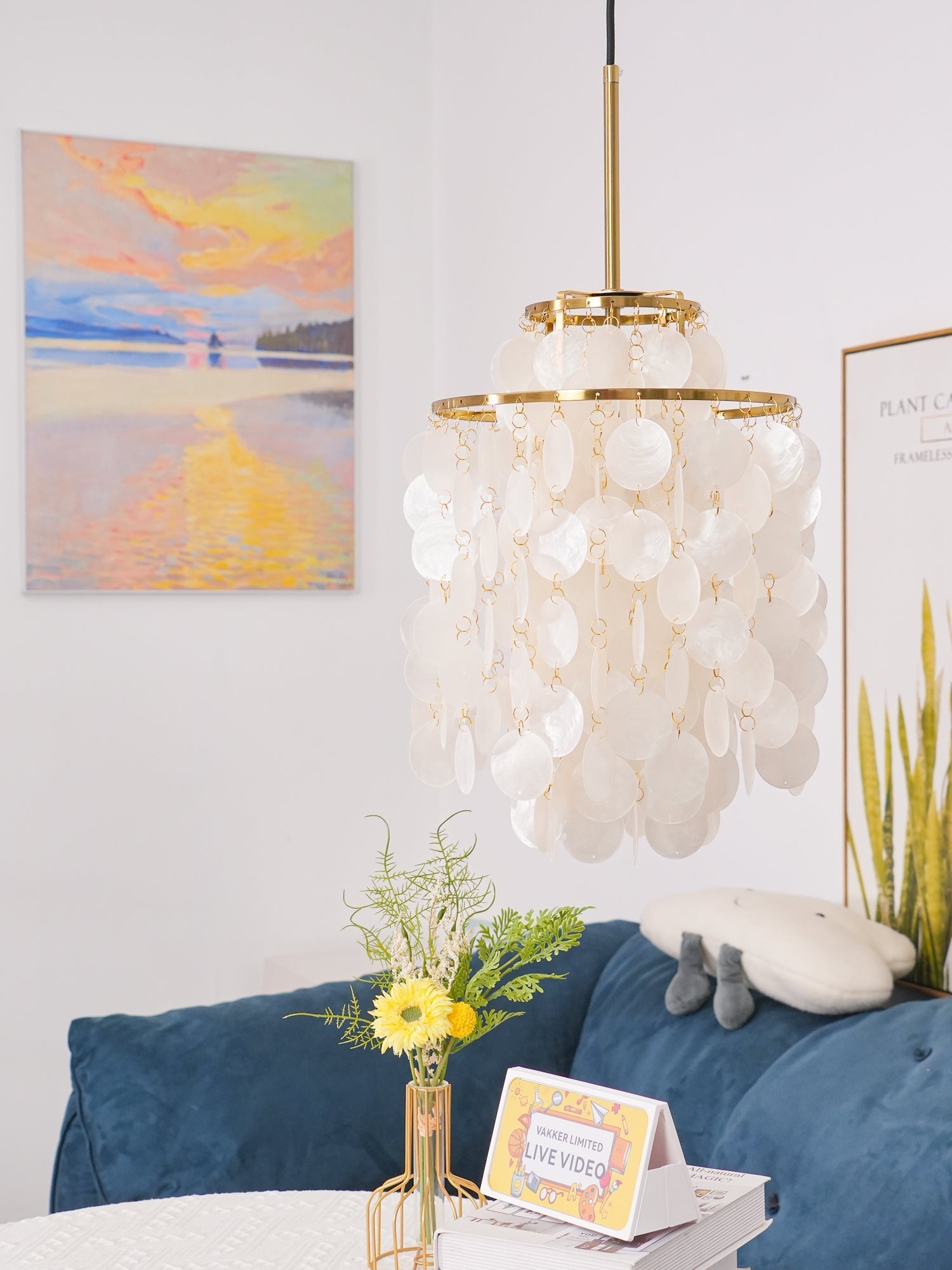 Rivena Pendant Lamp Round Shell Ring-Neutral Decor