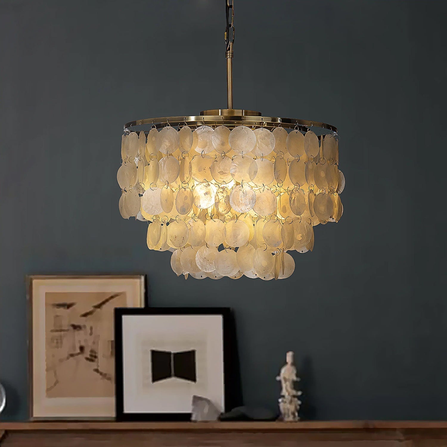 Rivena Pendant Lamp Round Shell Ring-Neutral Decor