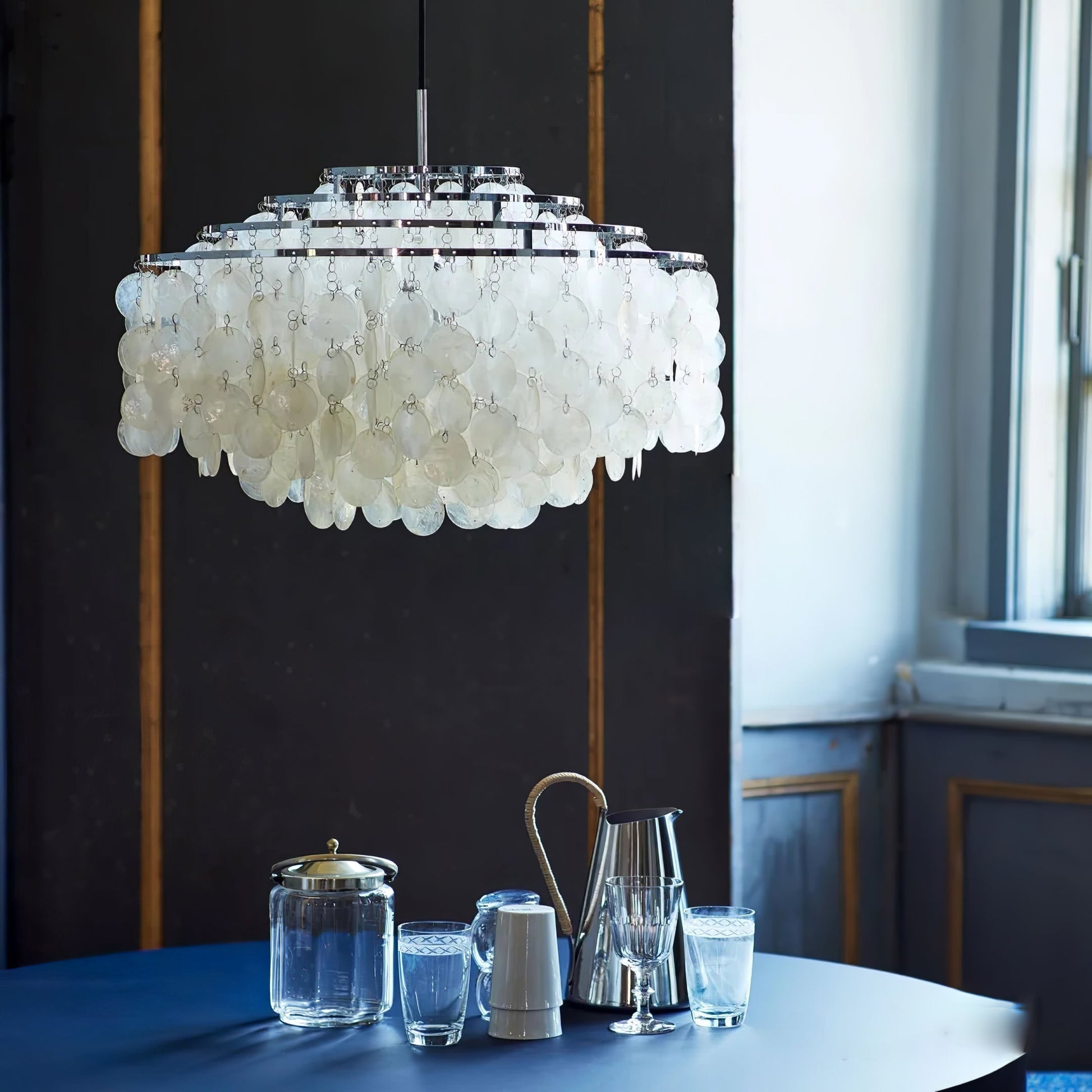 Rivena Pendant Lamp Round Shell Ring-Neutral Decor