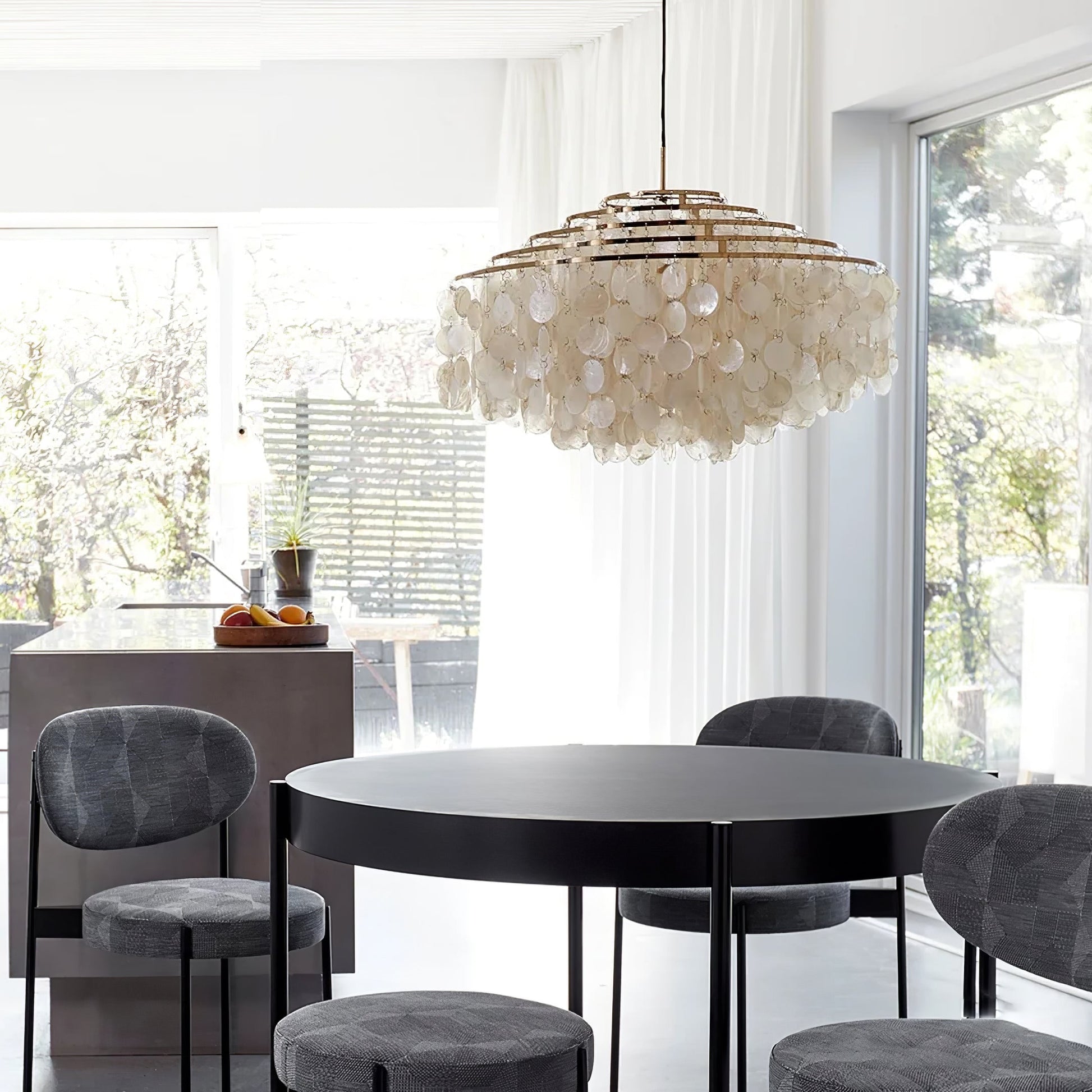 Rivena Pendant Lamp Round Shell Ring-Neutral Decor