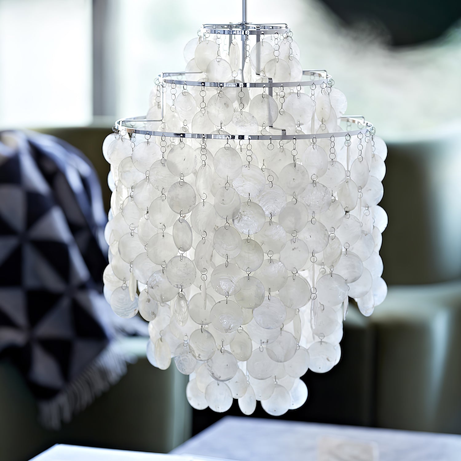 Rivena Pendant Lamp Round Shell Ring-Neutral Decor