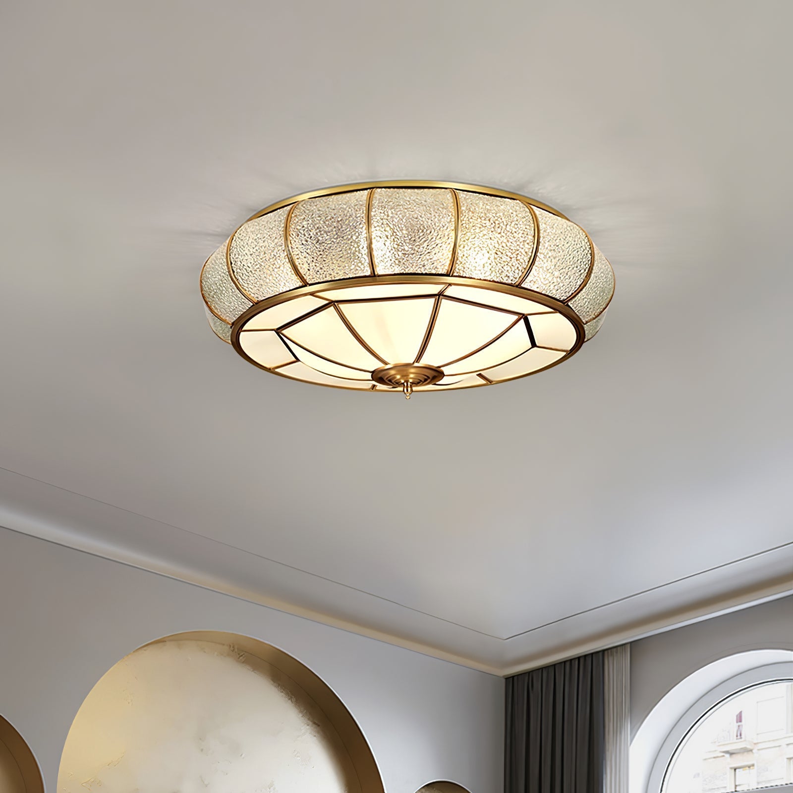 Zothaus Traditional Round Textured Glass Ceiling Light-Neutral Decor