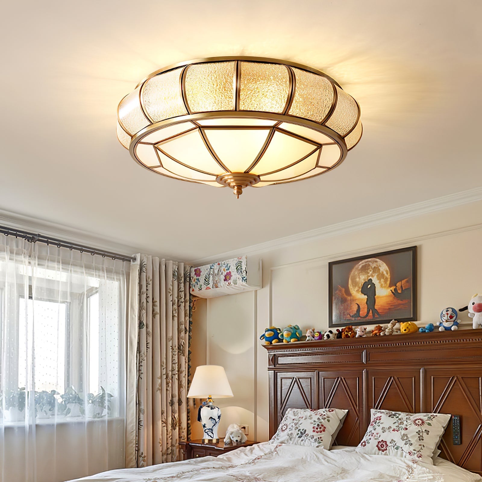 Zothaus Traditional Round Textured Glass Ceiling Light-Neutral Decor