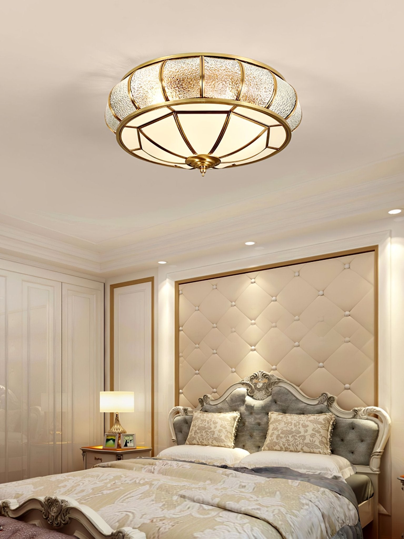 Zothaus Traditional Round Textured Glass Ceiling Light-Neutral Decor