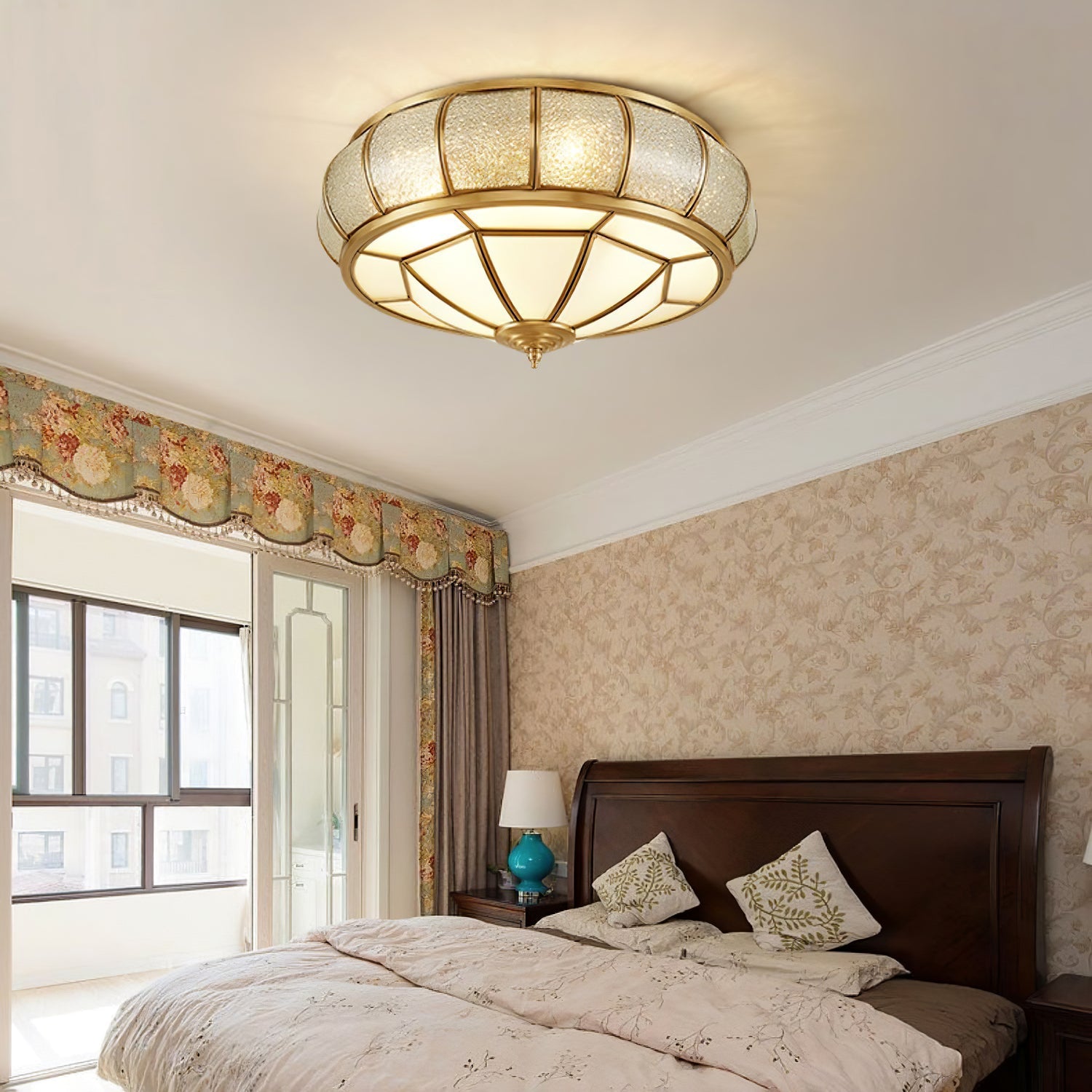 Zothaus Traditional Round Textured Glass Ceiling Light-Neutral Decor