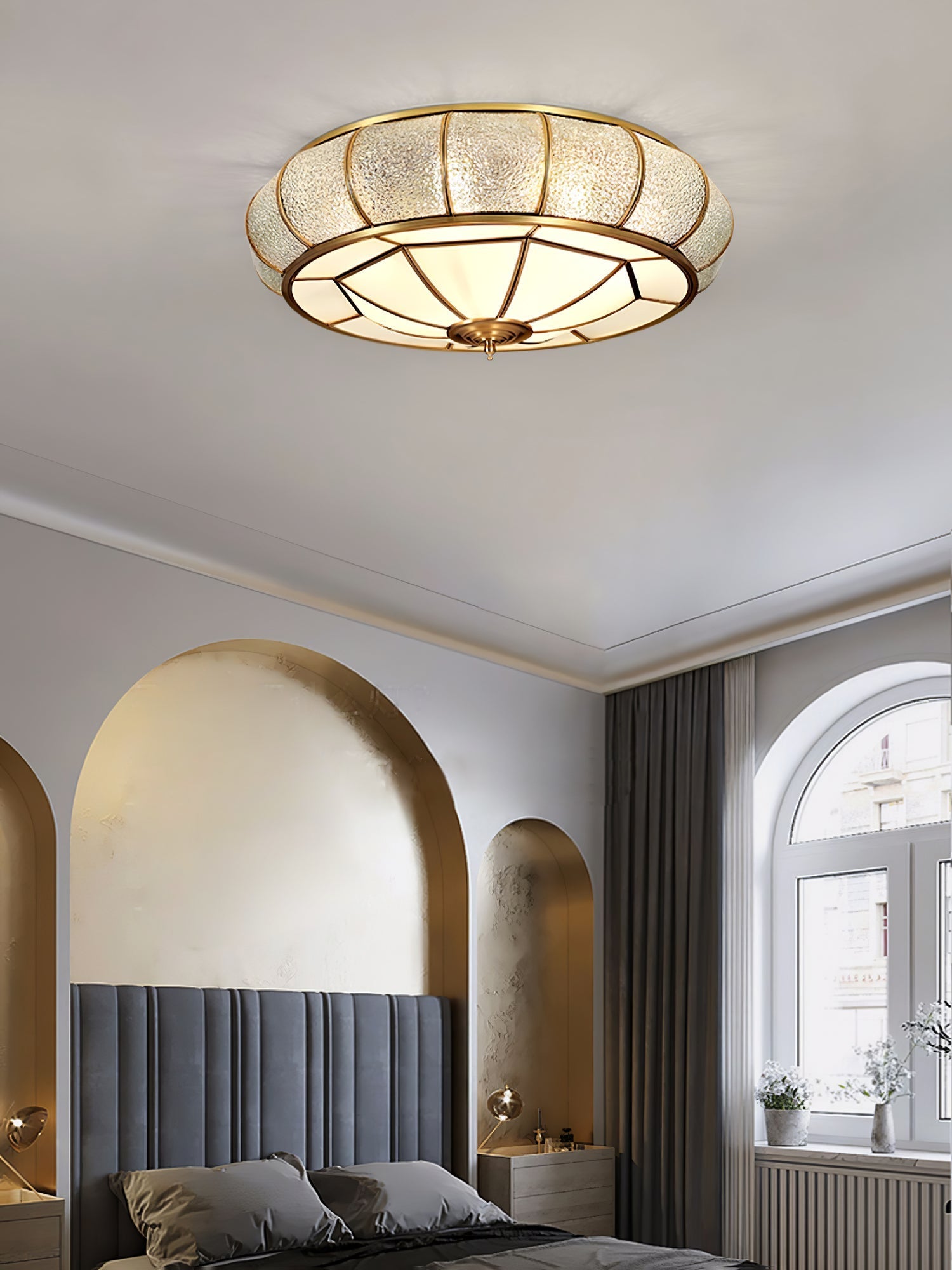 Zothaus Traditional Round Textured Glass Ceiling Light-Neutral Decor