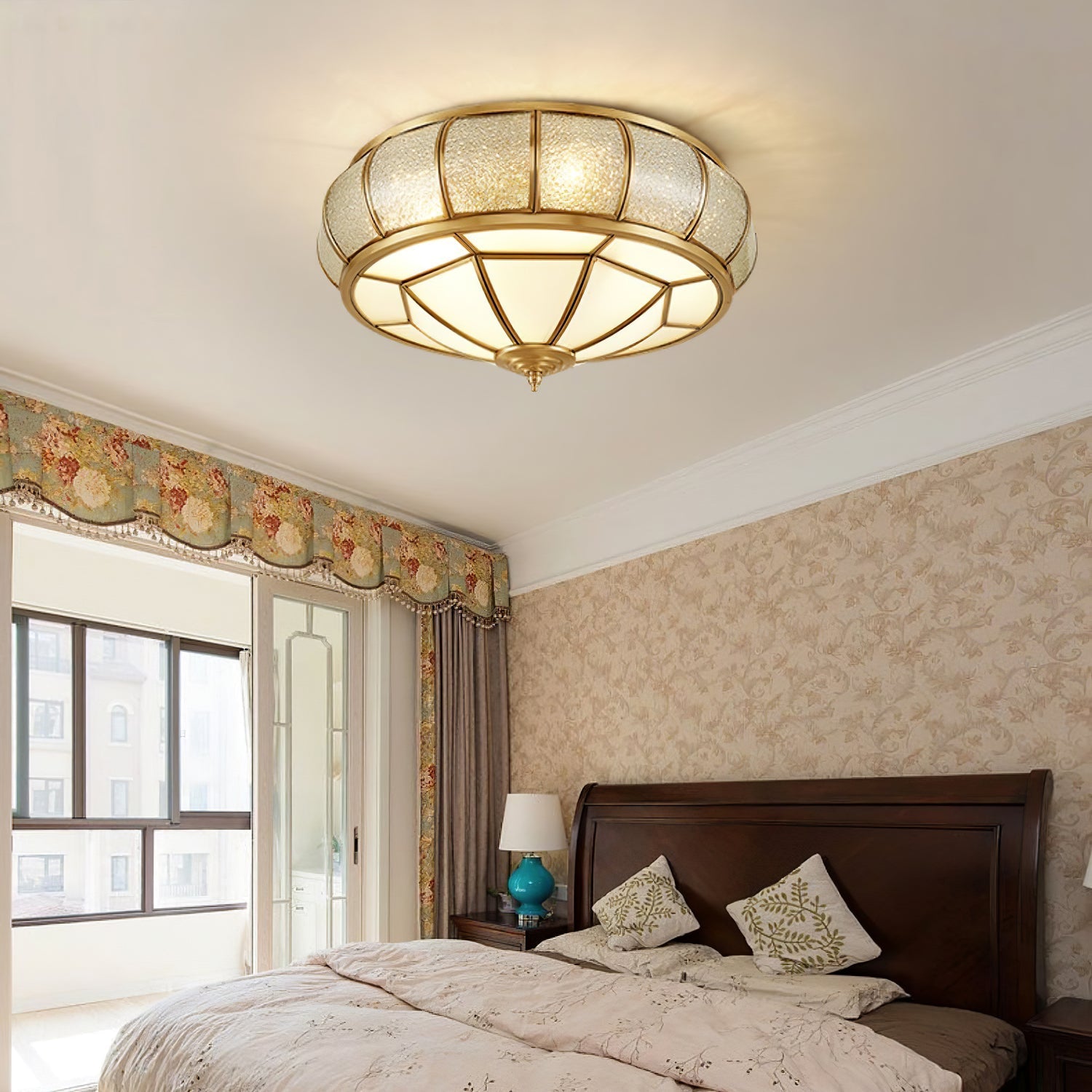 Zothaus Traditional Round Textured Glass Ceiling Light-Neutral Decor