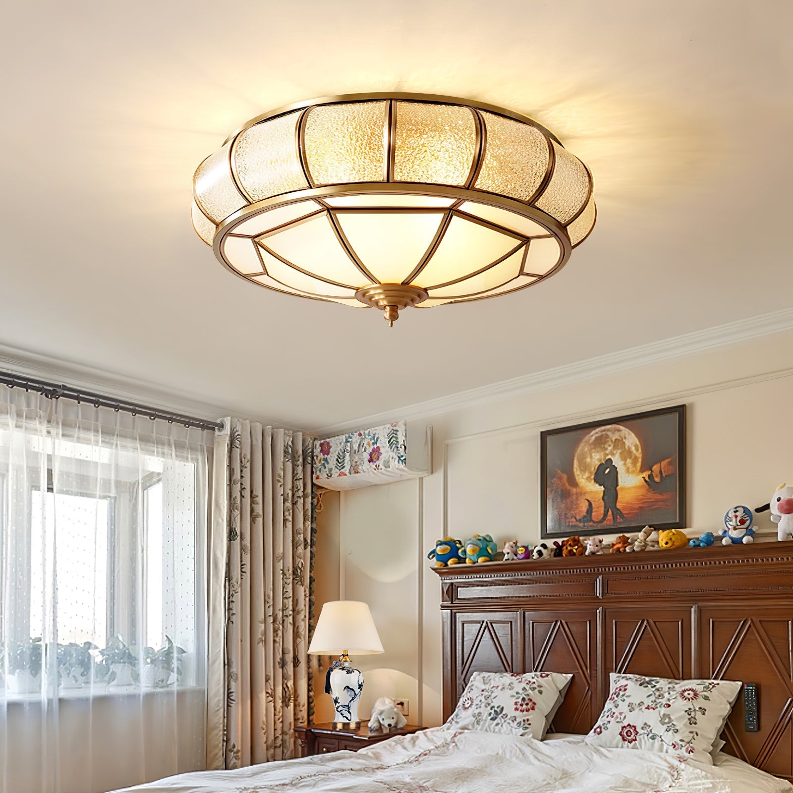Zothaus Traditional Round Textured Glass Ceiling Light-Neutral Decor