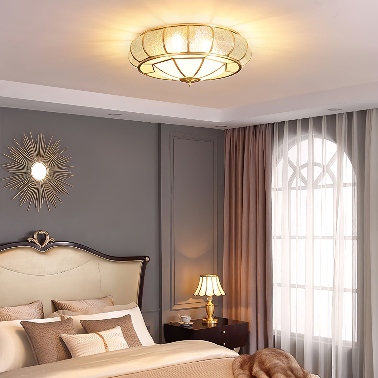Zothaus Traditional Round Textured Glass Ceiling Light-Neutral Decor