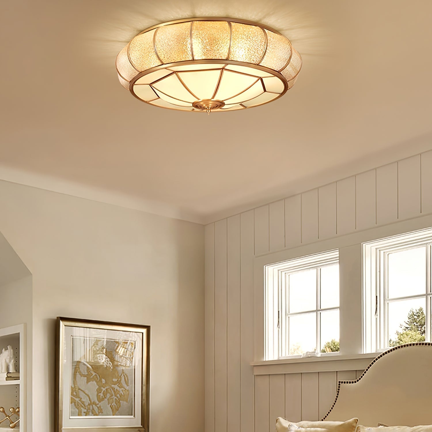 Zothaus Traditional Round Textured Glass Ceiling Light-Neutral Decor