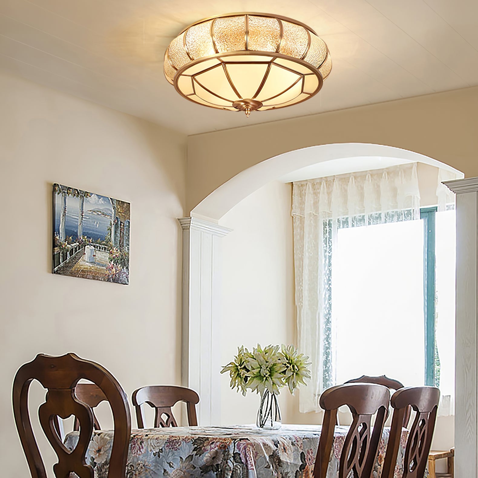 Zothaus Traditional Round Textured Glass Ceiling Light-Neutral Decor