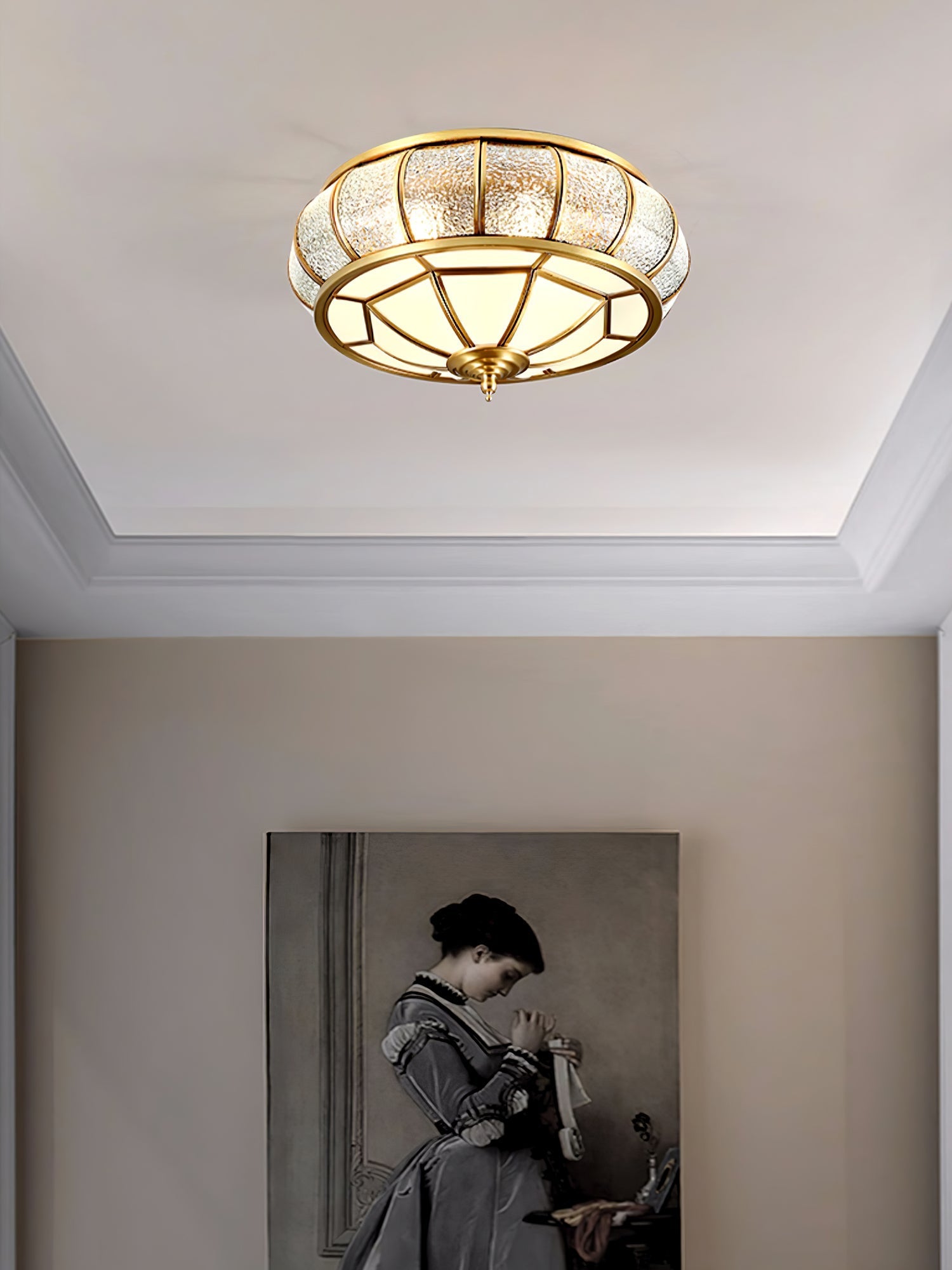 Zothaus Traditional Round Textured Glass Ceiling Light-Neutral Decor