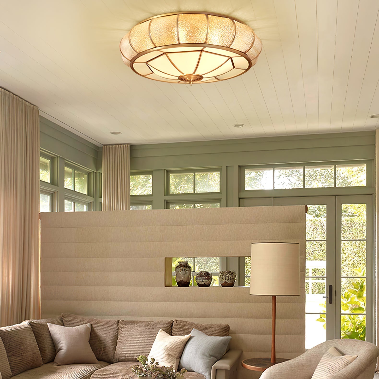 Zothaus Traditional Round Textured Glass Ceiling Light-Neutral Decor