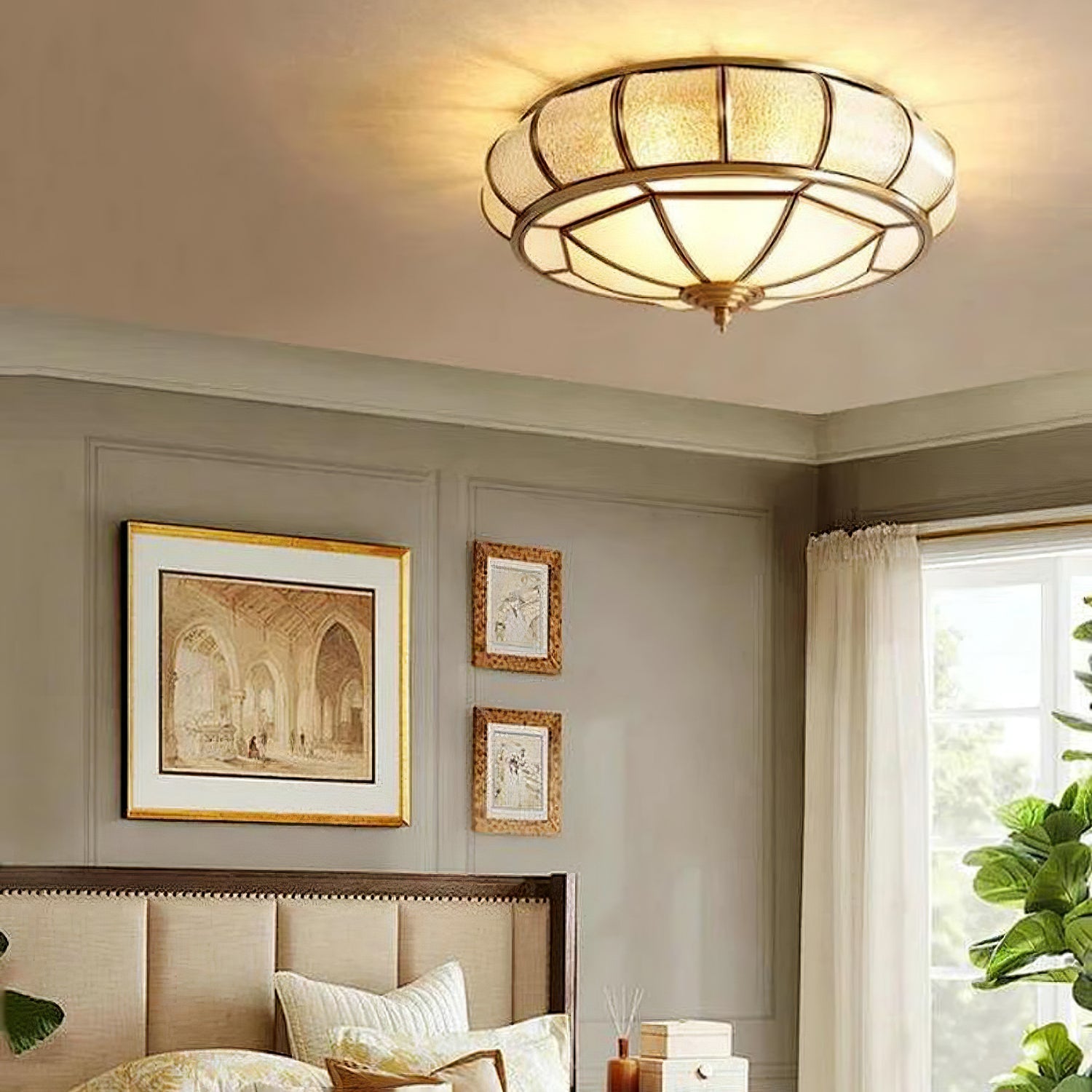 Zothaus Traditional Round Textured Glass Ceiling Light-Neutral Decor