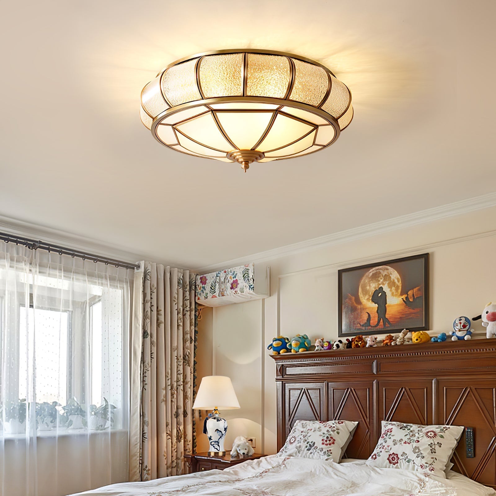 Zothaus Traditional Round Textured Glass Ceiling Light-Neutral Decor