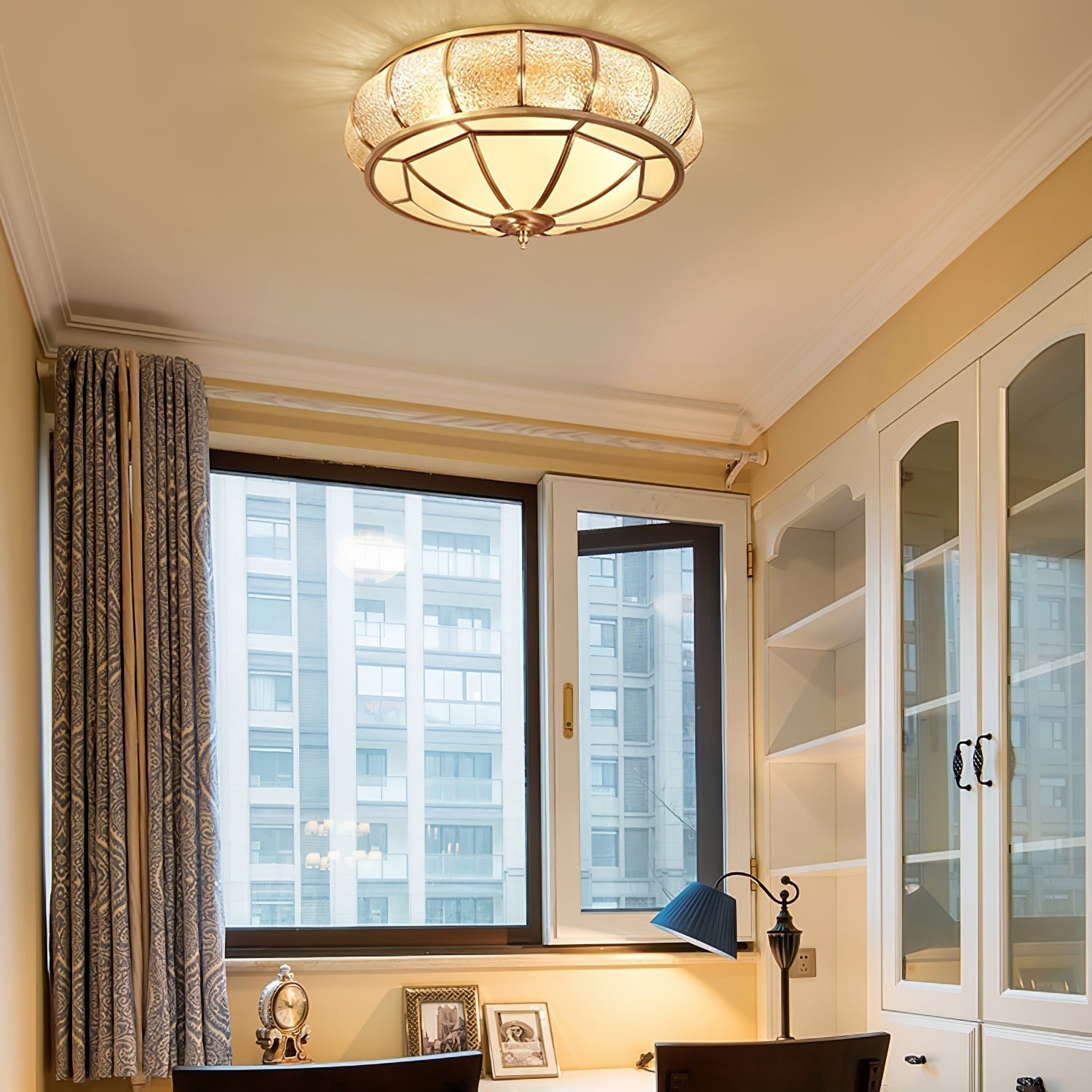 Zothaus Traditional Round Textured Glass Ceiling Light-Neutral Decor