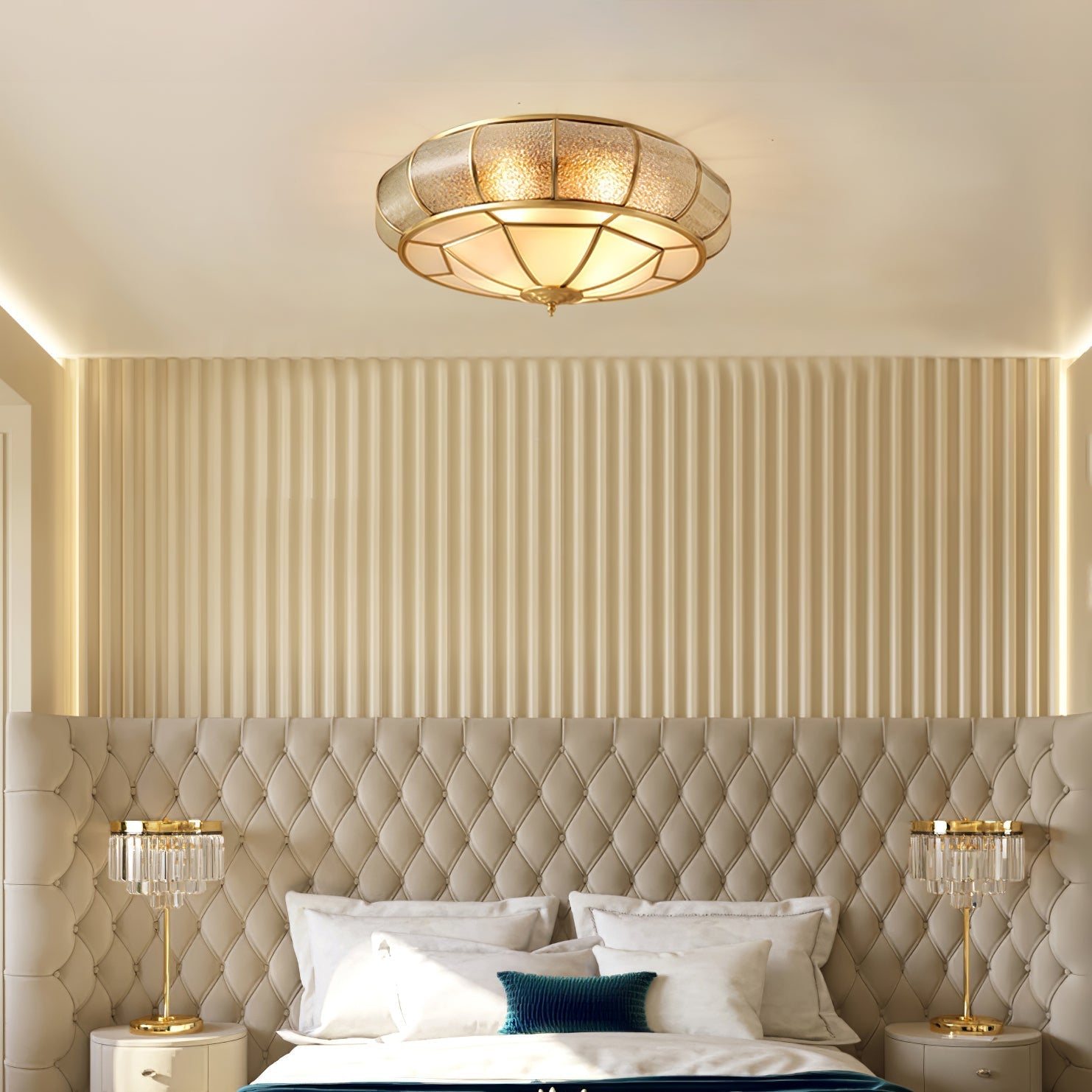 Zothaus Traditional Round Textured Glass Ceiling Light-Neutral Decor