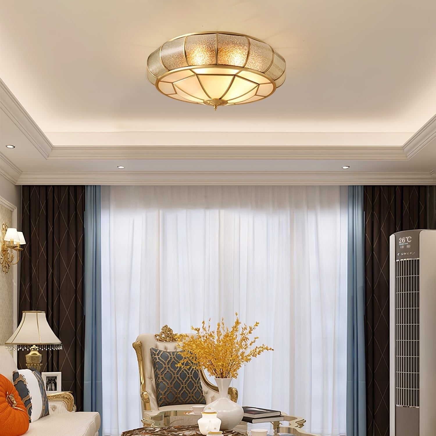 Zothaus Traditional Round Textured Glass Ceiling Light-Neutral Decor