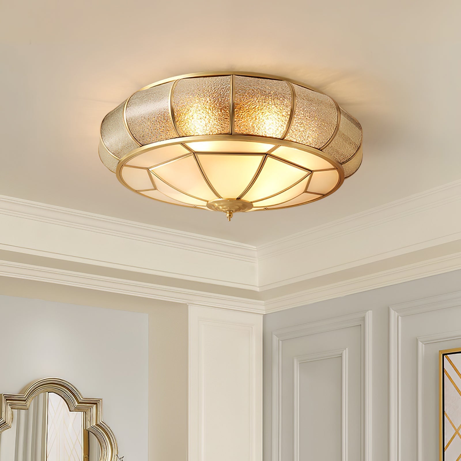Zothaus Traditional Round Textured Glass Ceiling Light-Neutral Decor