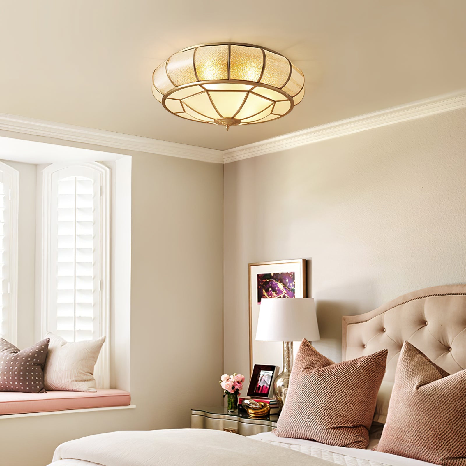 Zothaus Traditional Round Textured Glass Ceiling Light-Neutral Decor
