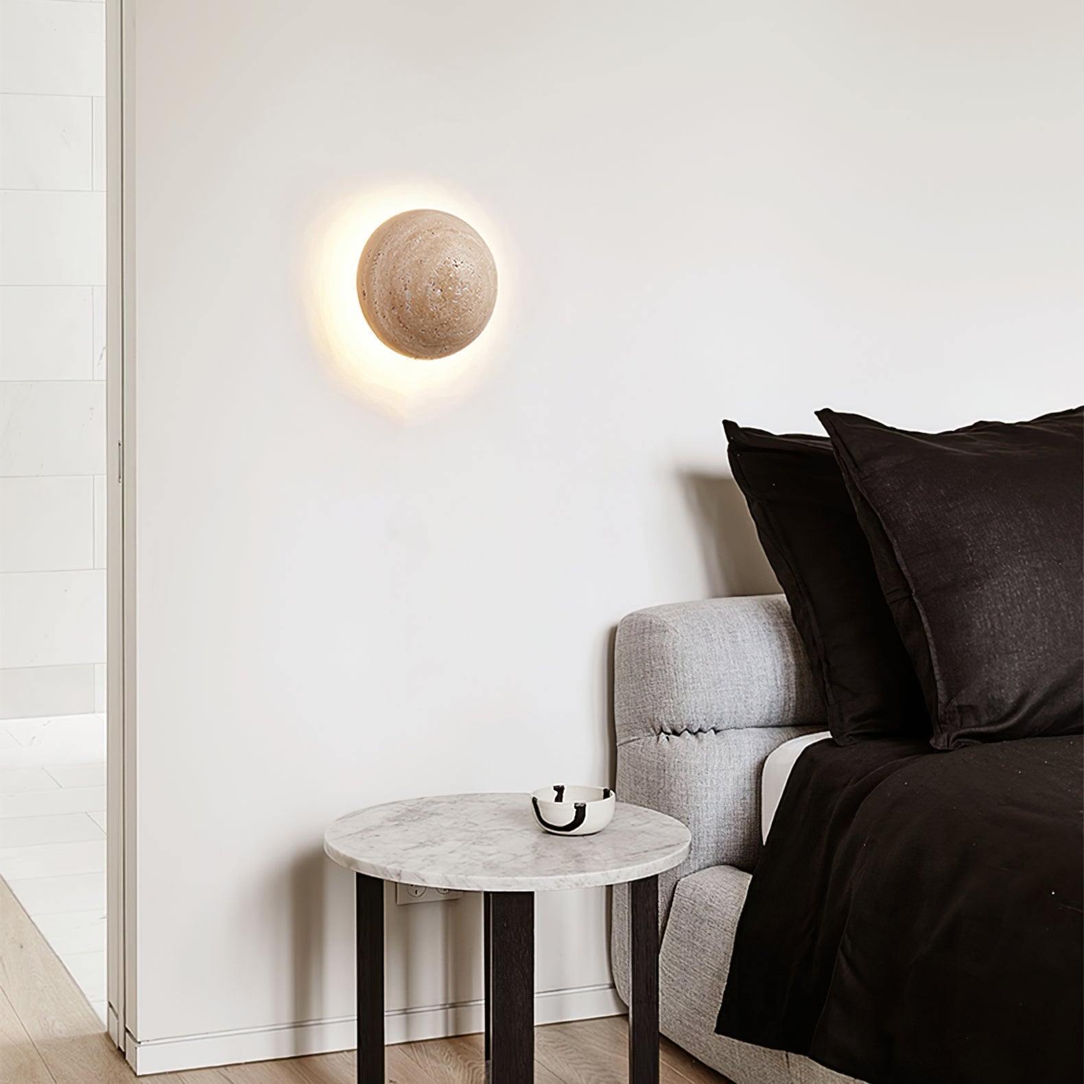 Ritta Round Travertine Wall Lamp