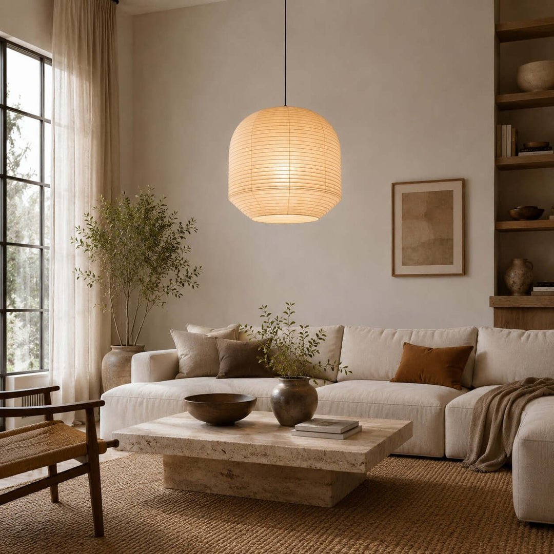 Rounded Paper Pendant Lamp-Neutral Decor