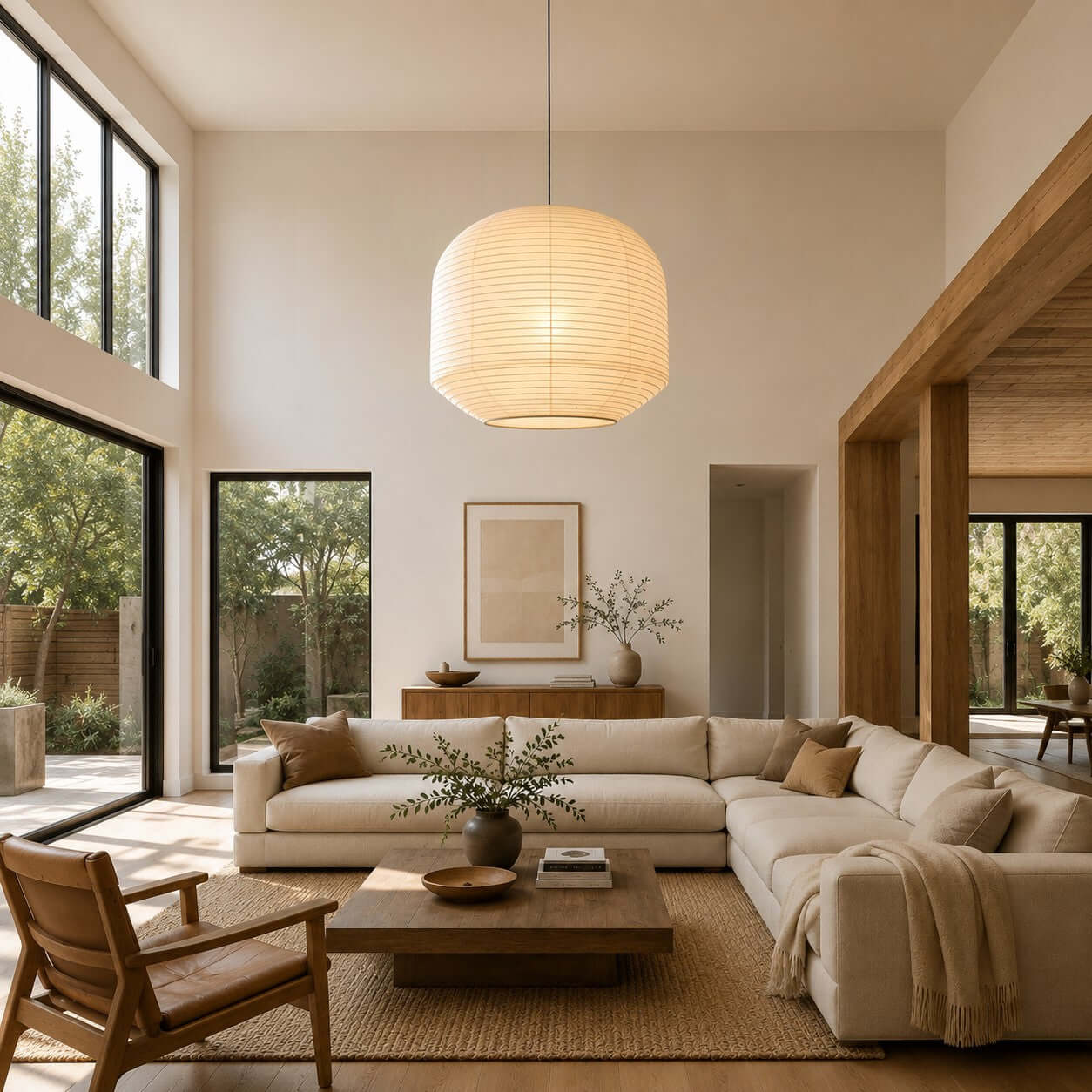Rounded Paper Pendant Lamp-Neutral Decor