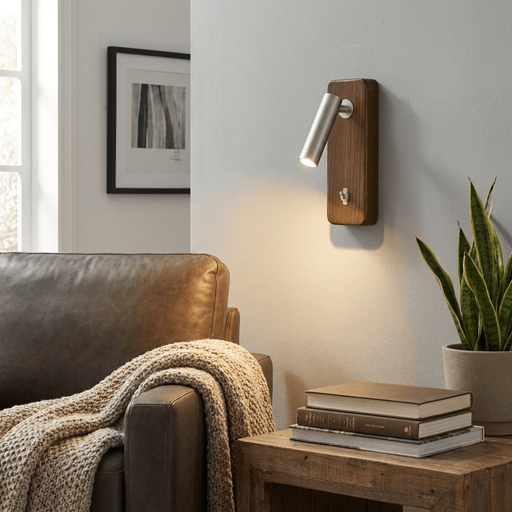Alderaine Wood LED Reading Wall Sconce
