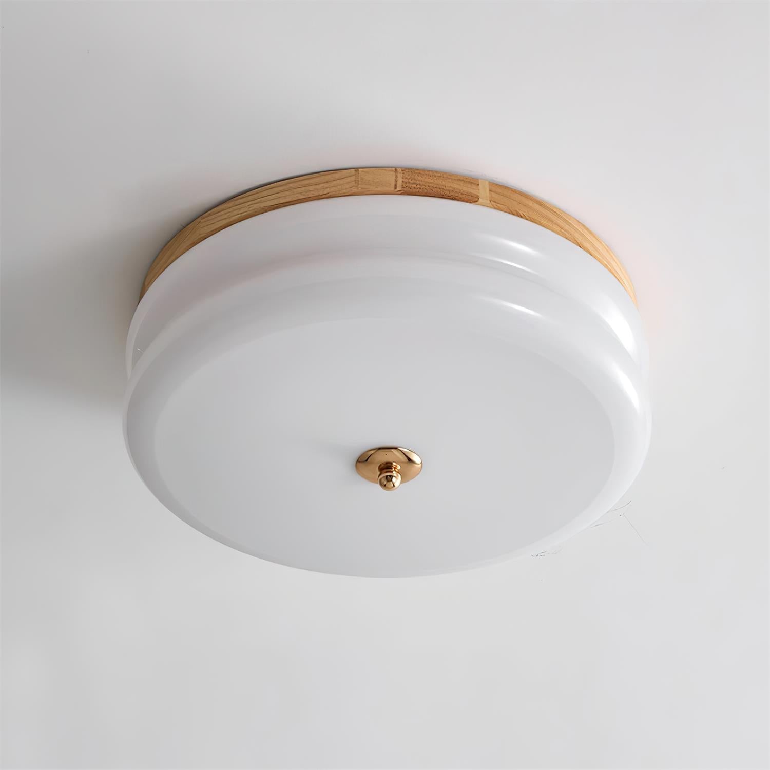 Ceiling Light Double-Layer Glass Disc Walnut Wood Minimalist