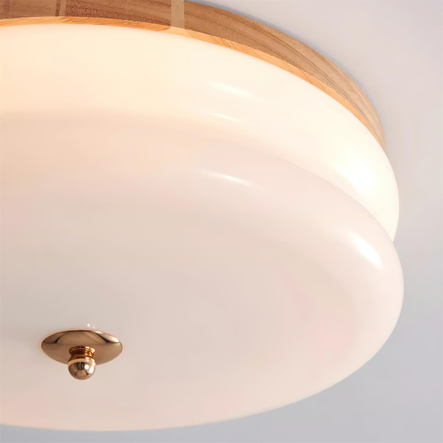 Ceiling Light Double-Layer Glass Disc Walnut Wood Minimalist