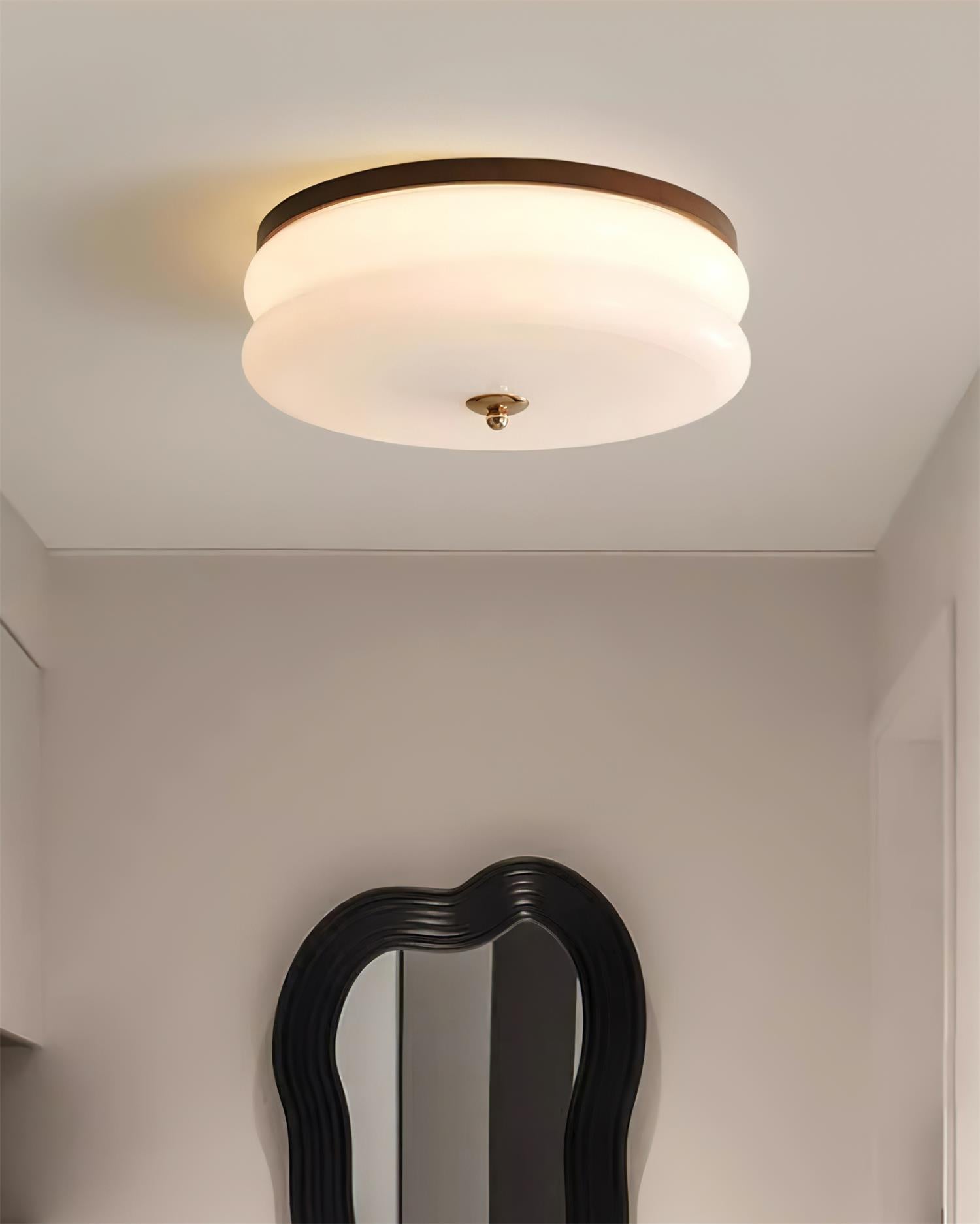 Ceiling Light Double-Layer Glass Disc Walnut Wood Minimalist