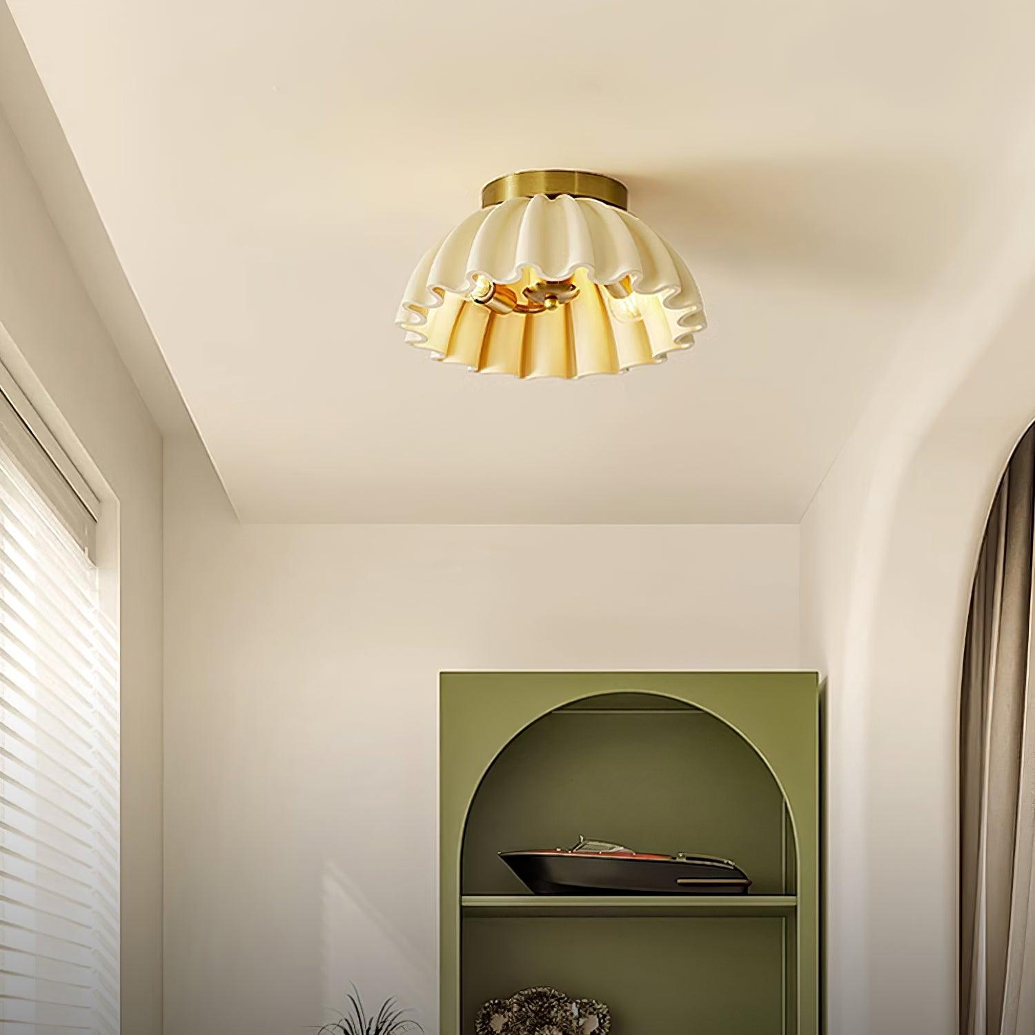 Ceiling Light HDPE Ruffle Canopy Metal Body Modern Minimalist
