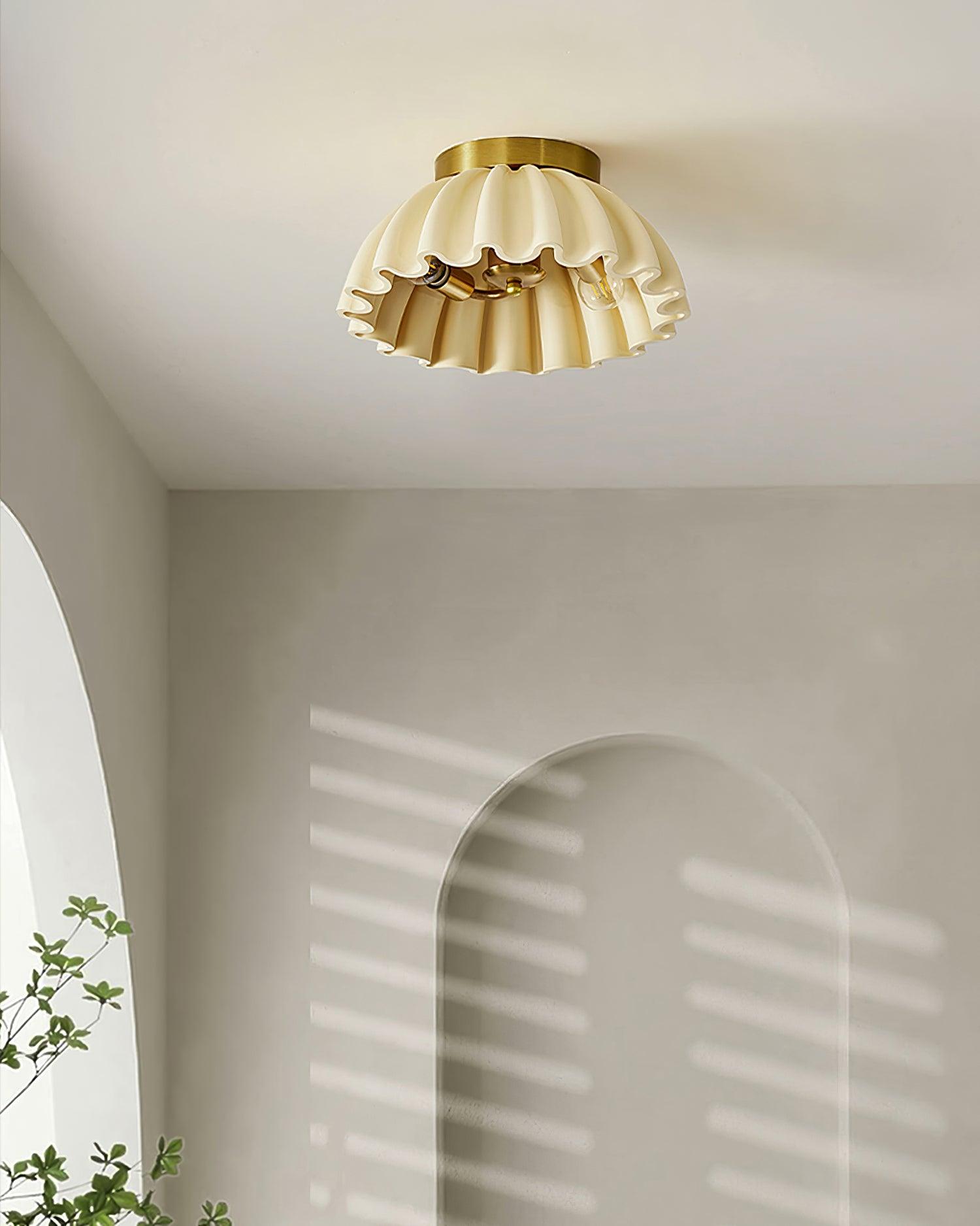 Ceiling Light HDPE Ruffle Canopy Metal Body Modern Minimalist