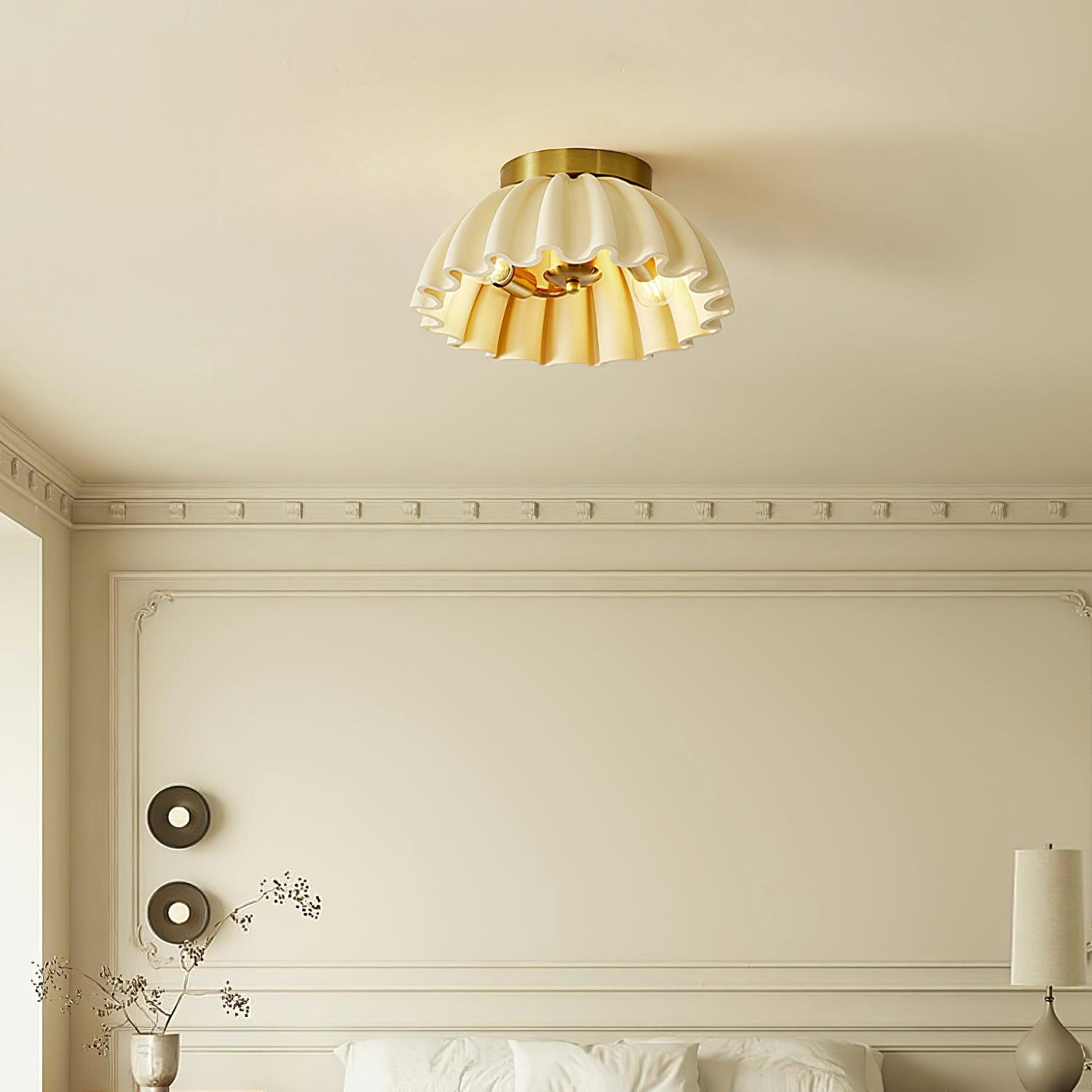 Ceiling Light HDPE Ruffle Canopy Metal Body Modern Minimalist