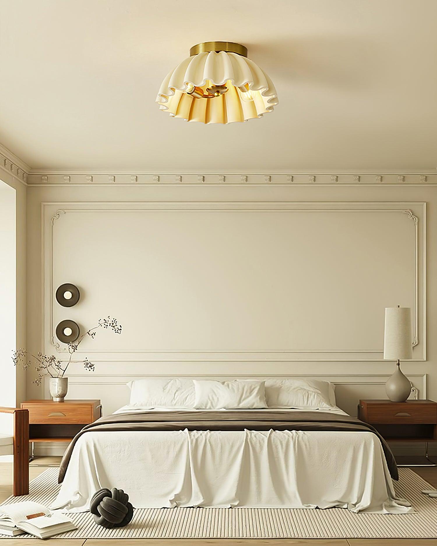 Ceiling Light HDPE Ruffle Canopy Metal Body Modern Minimalist
