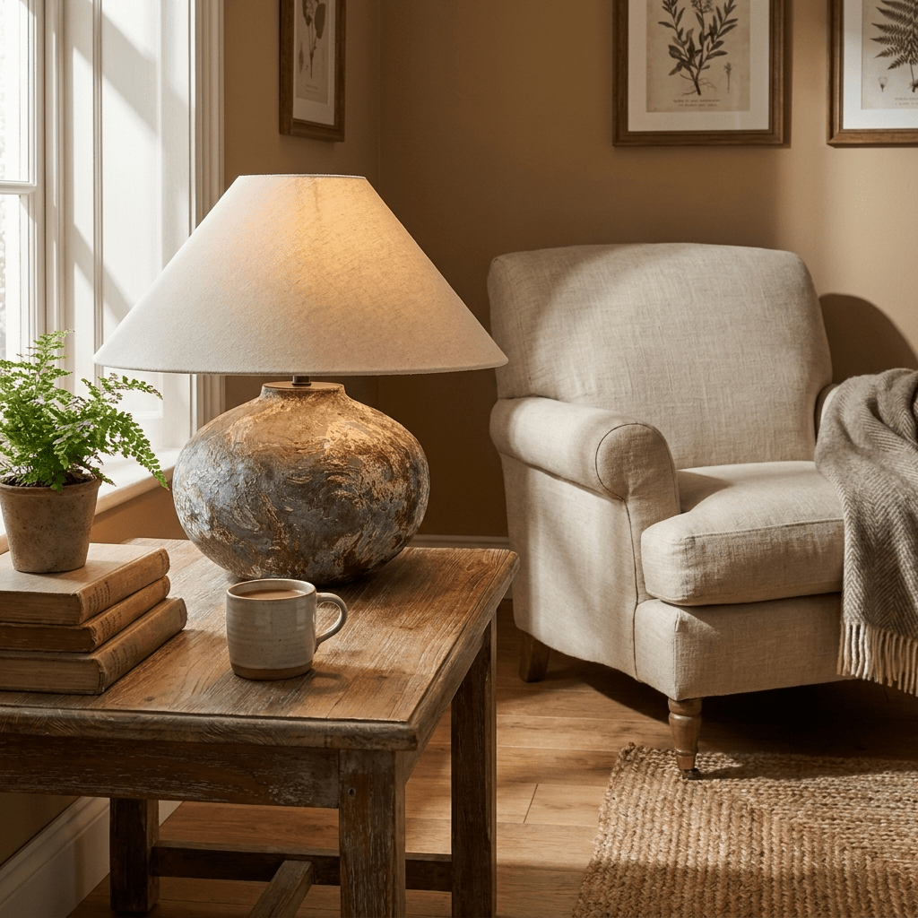 Ruggine Distressed Ceramic Table Lamp-Neutral Decor