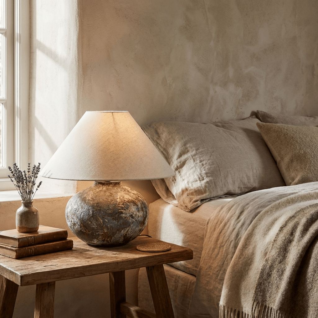 Ruggine Distressed Ceramic Table Lamp-Neutral Decor