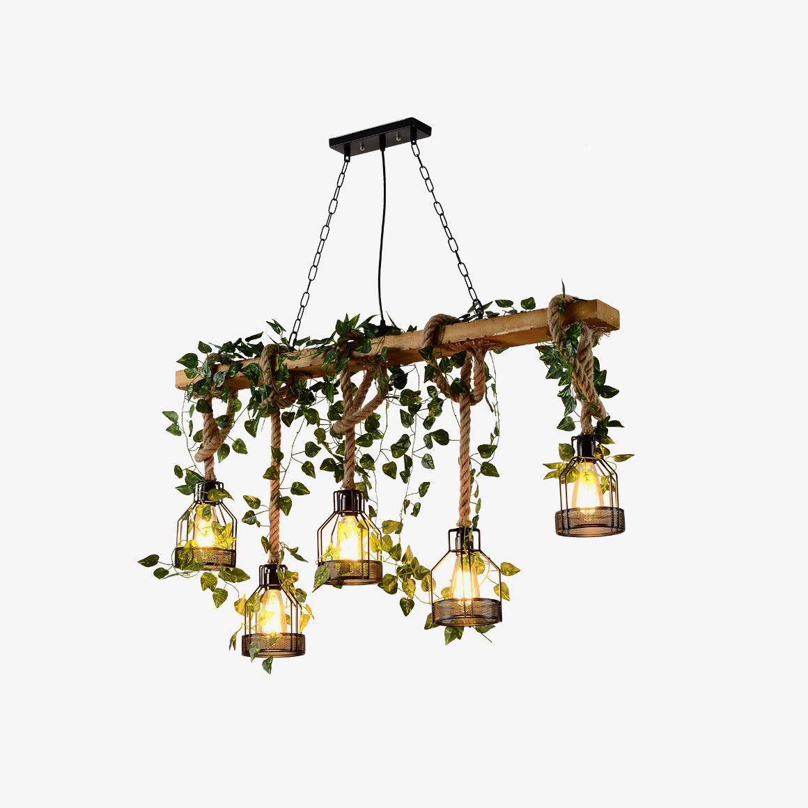 Qyron Chandelier Rustic Wooden Beam Rope Cage Cozy-Neutral Decor