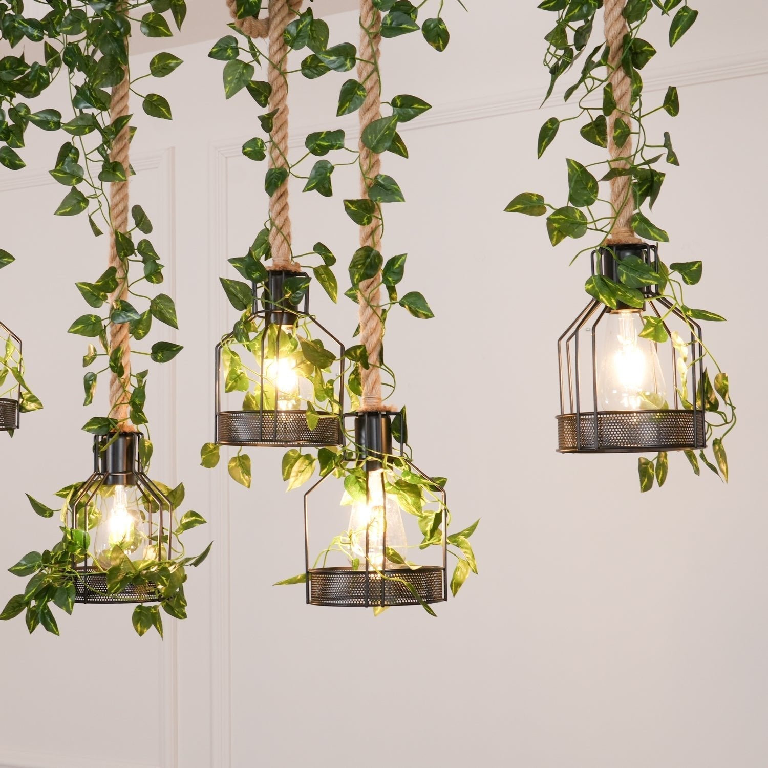 Qyron Chandelier Rustic Wooden Beam Rope Cage Cozy-Neutral Decor