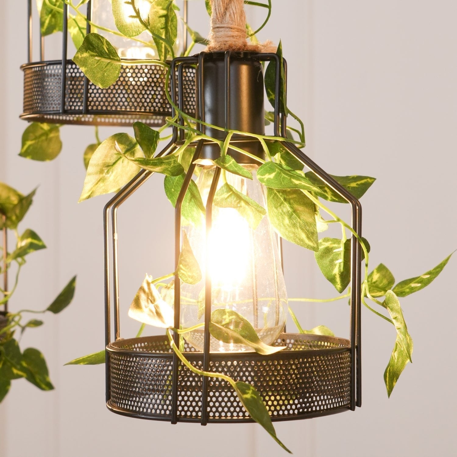 Qyron Chandelier Rustic Wooden Beam Rope Cage Cozy-Neutral Decor