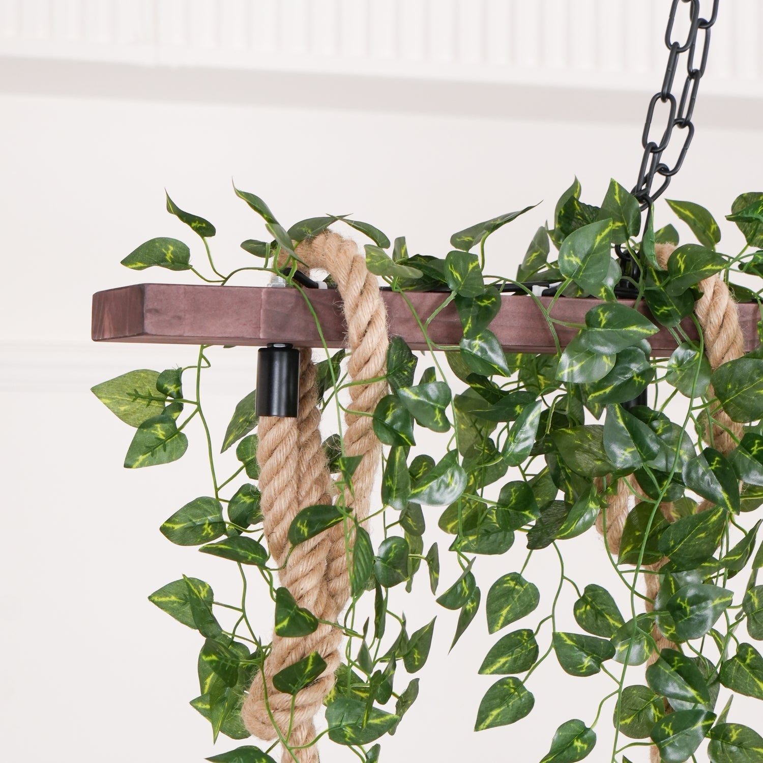Qyron Chandelier Rustic Wooden Beam Rope Cage Cozy-Neutral Decor
