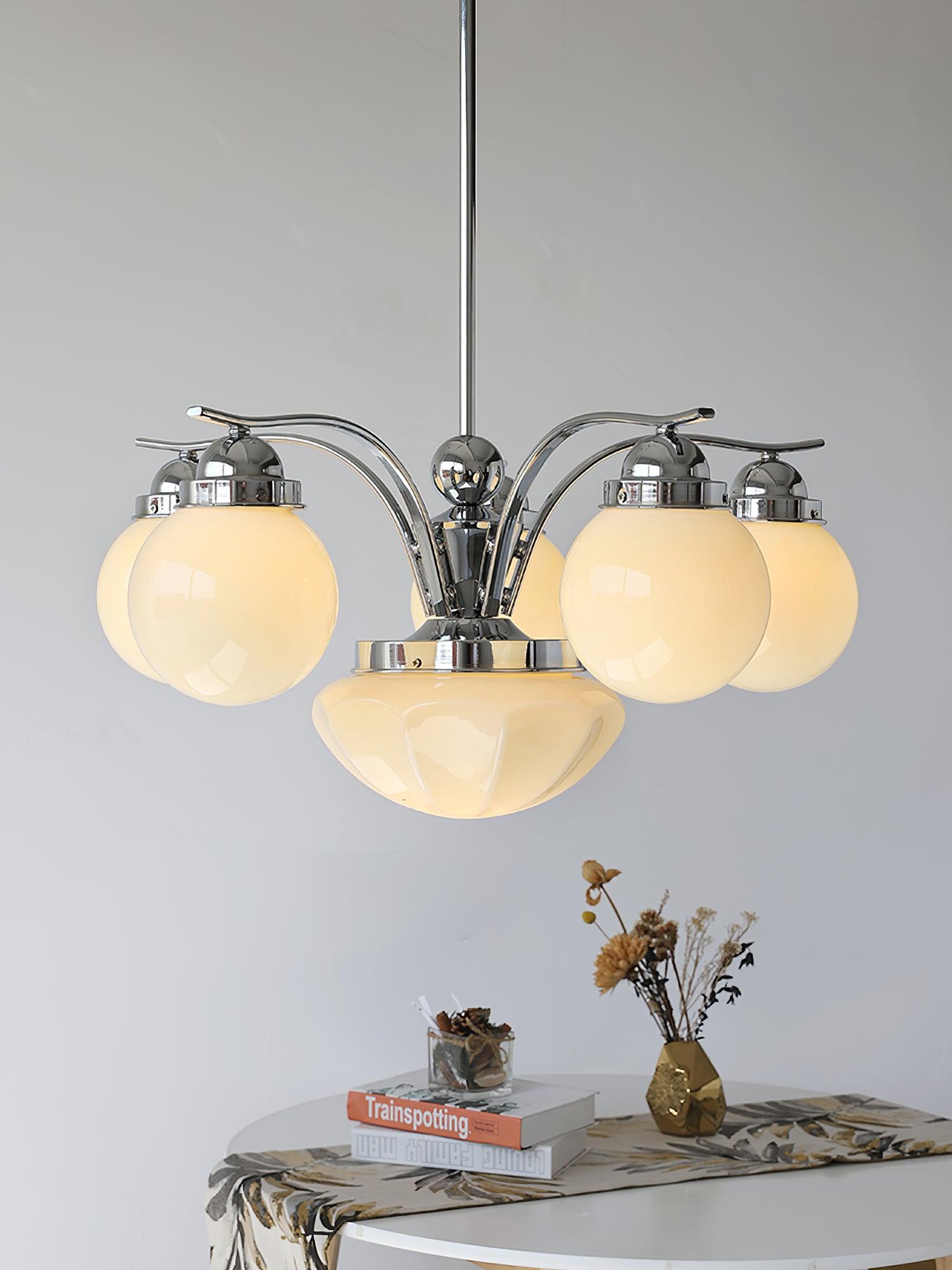 Ririxon Chandelier Retro Chic Globe White Glass-Neutral Decor