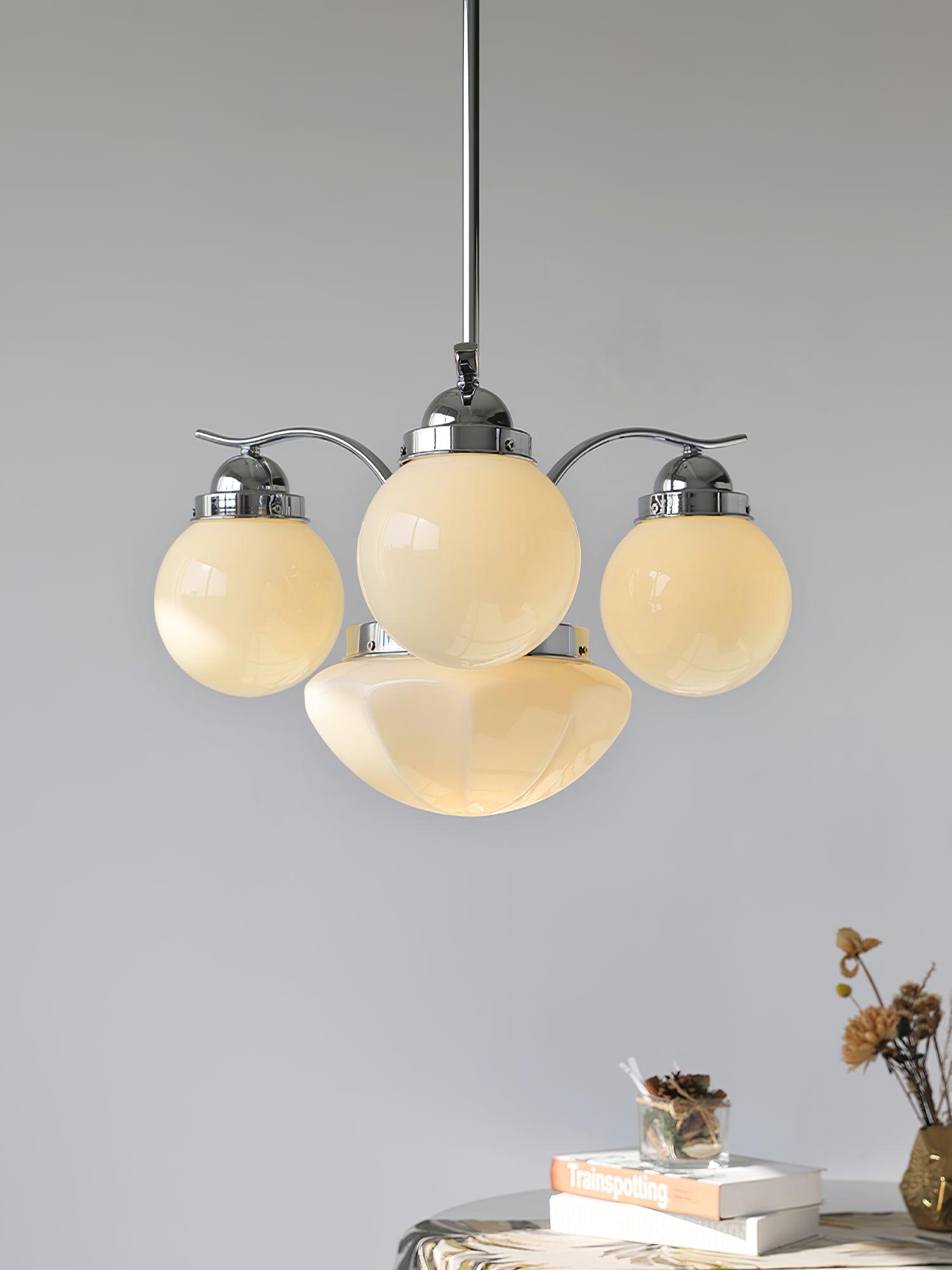 Ririxon Chandelier Retro Chic Globe White Glass-Neutral Decor