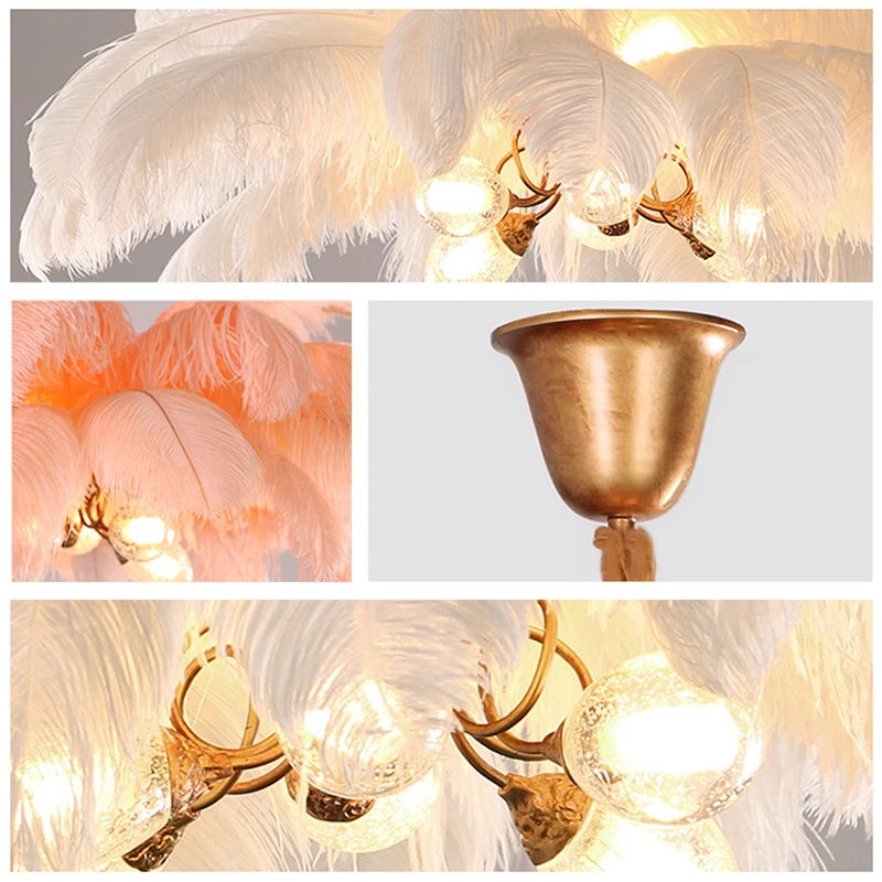 O'Moore Nordic Luxury Pendant Light, Brass/Feather - Neutral Decor