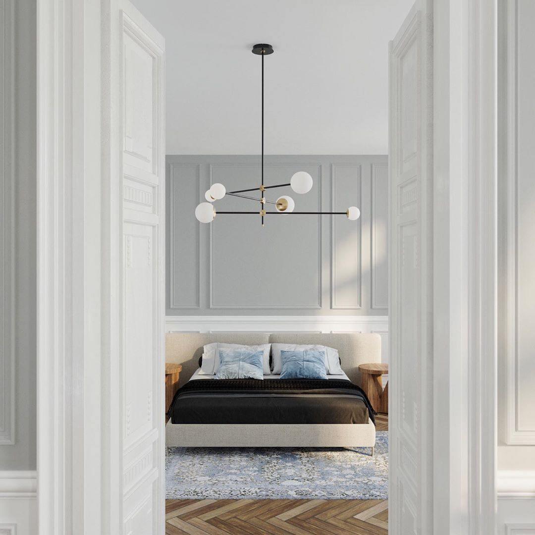 Lustra Chandelier SI Brass Glass Globe-Neutral Decor
