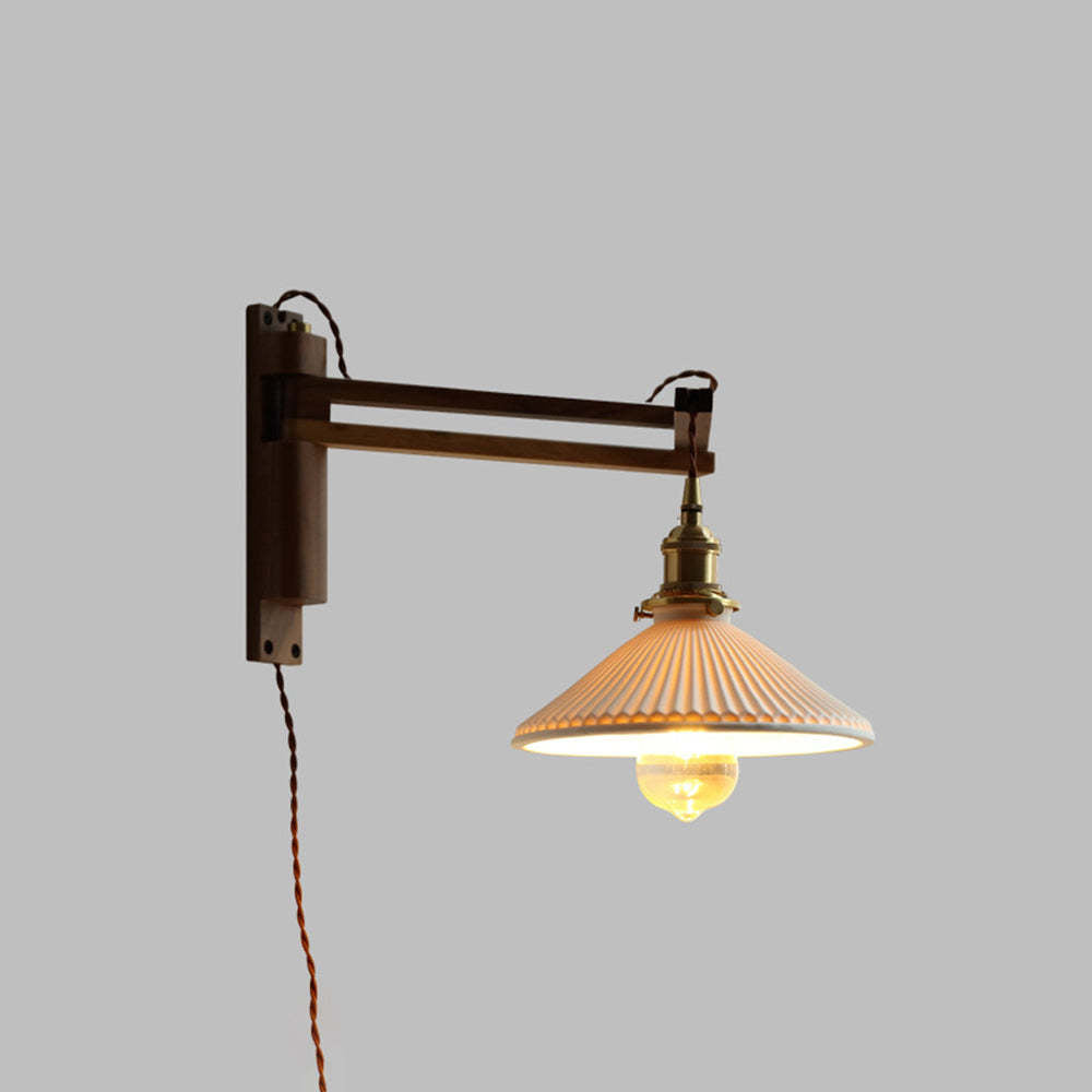 Muto Vintage Dome Ceramic/Wood Wall Lamp, Walnut/Wood/Clear - Neutral Decor