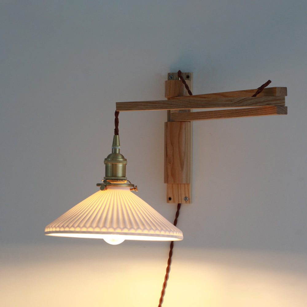 Muto Vintage Dome Ceramic/Wood Wall Lamp, Walnut/Wood/Clear - Neutral Decor