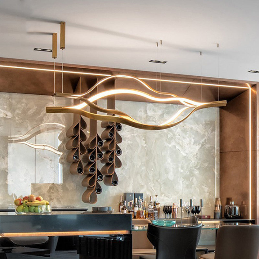 Arisha LED Linear Minimalist Wave Golden Leaf Shaped Pendant Light - Neutral Decor