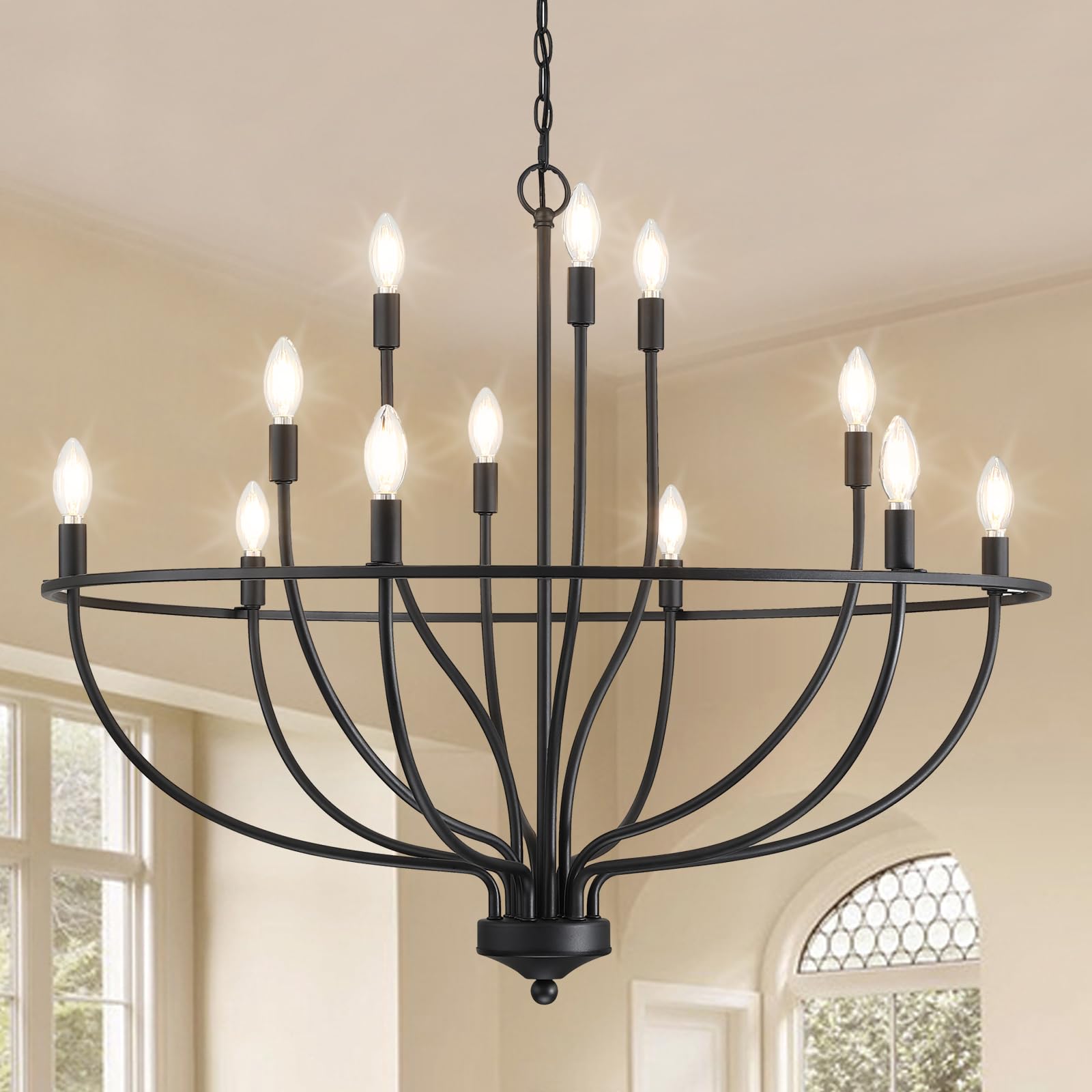 Silva Industrial Metal Candle Chandelier Black/Champagne Living Room/Bedroom - Neutral Decor
