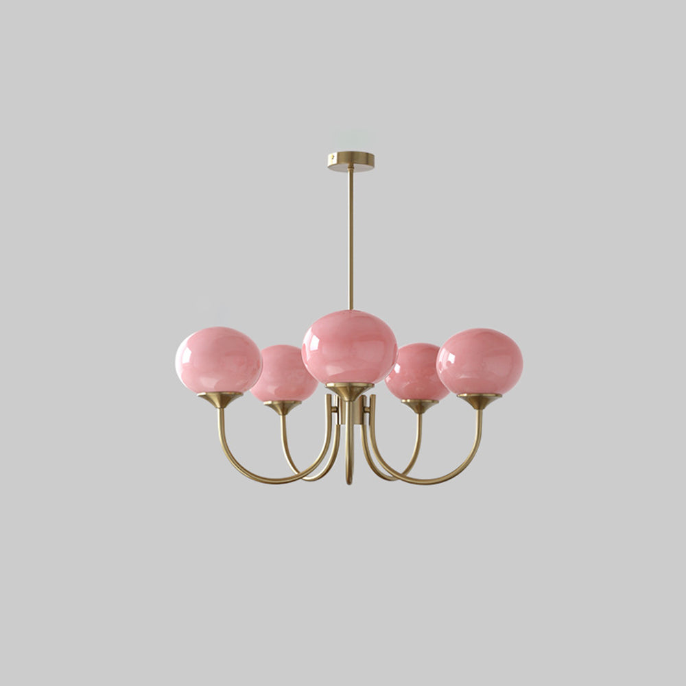 Valentina Retro Art Deco Globe Chandelier, White/Pink/Beige - Neutral Decor